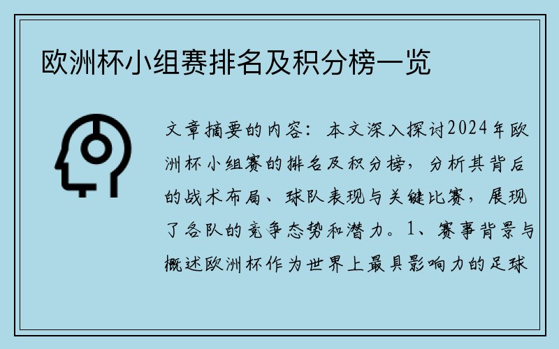 欧洲杯小组赛排名及积分榜一览